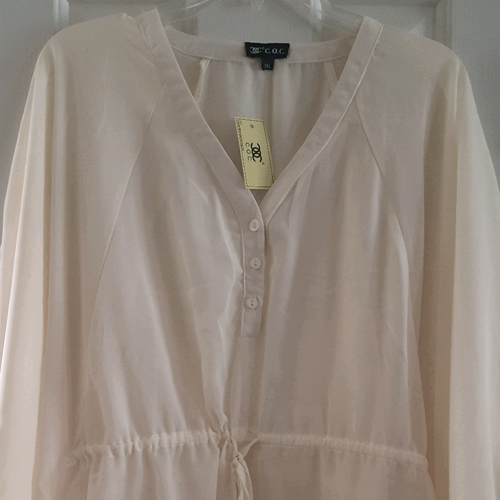 NWT. C.O.C. cream, bat wing sheer top